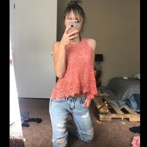 Flower-print Lace Top